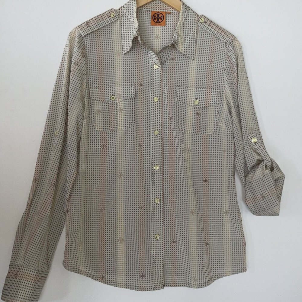 Tory Burch Long Sleeve Dot Blouse Size 10